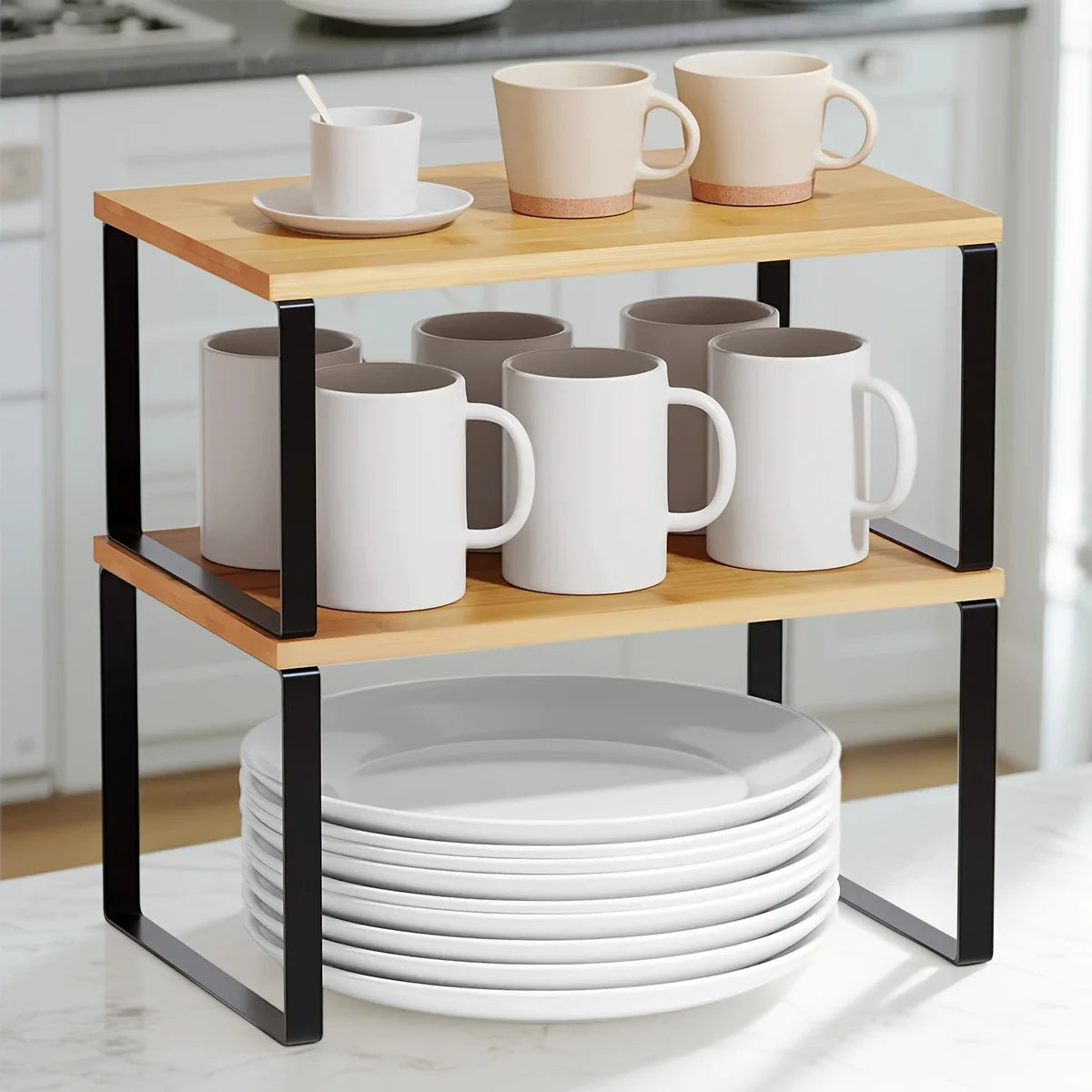 Kitchen Counter Shelf Organizer - Set of 2 Stackable Expandable Spice Racks, 33 lb Capacity, Cabinet Storage, Everstock