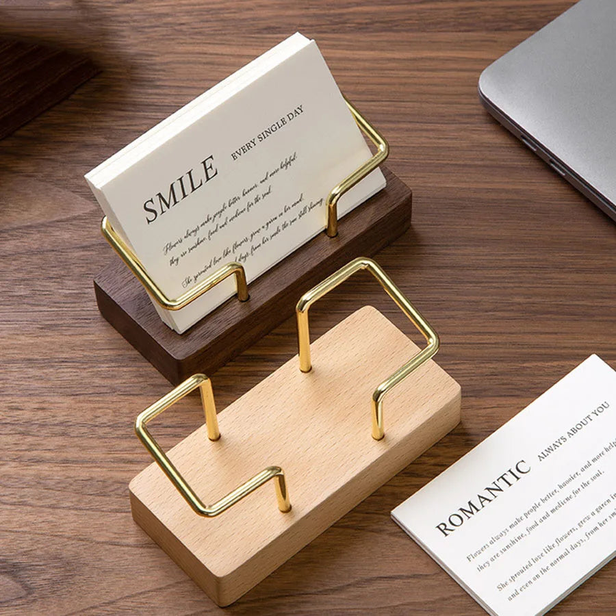Wooden Business Card Holder - Desktop Display Stand for Office & Reception Counter, Everstock