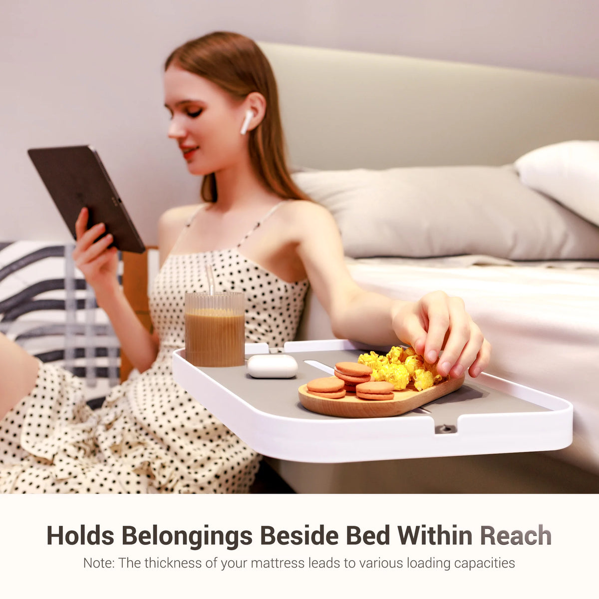 Bedside Shelf Caddy - Under-Mattress Nightstand Tray in ABS and Iron for Bedroom & Dorm Bed Storage, Everstock