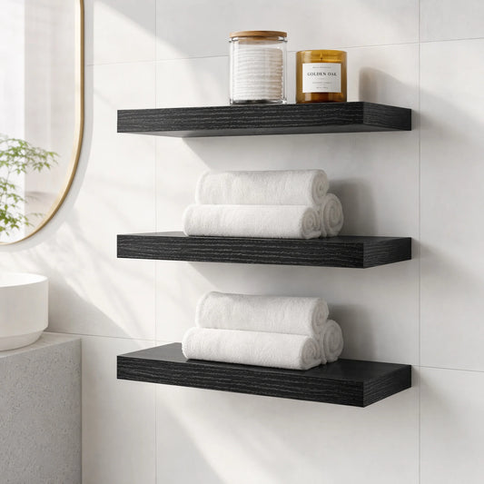 Floating Shelves Set of 3 - White MDF Laminate Wall Shelves with Invisible Metal Brackets, 15 Inch, Everstock