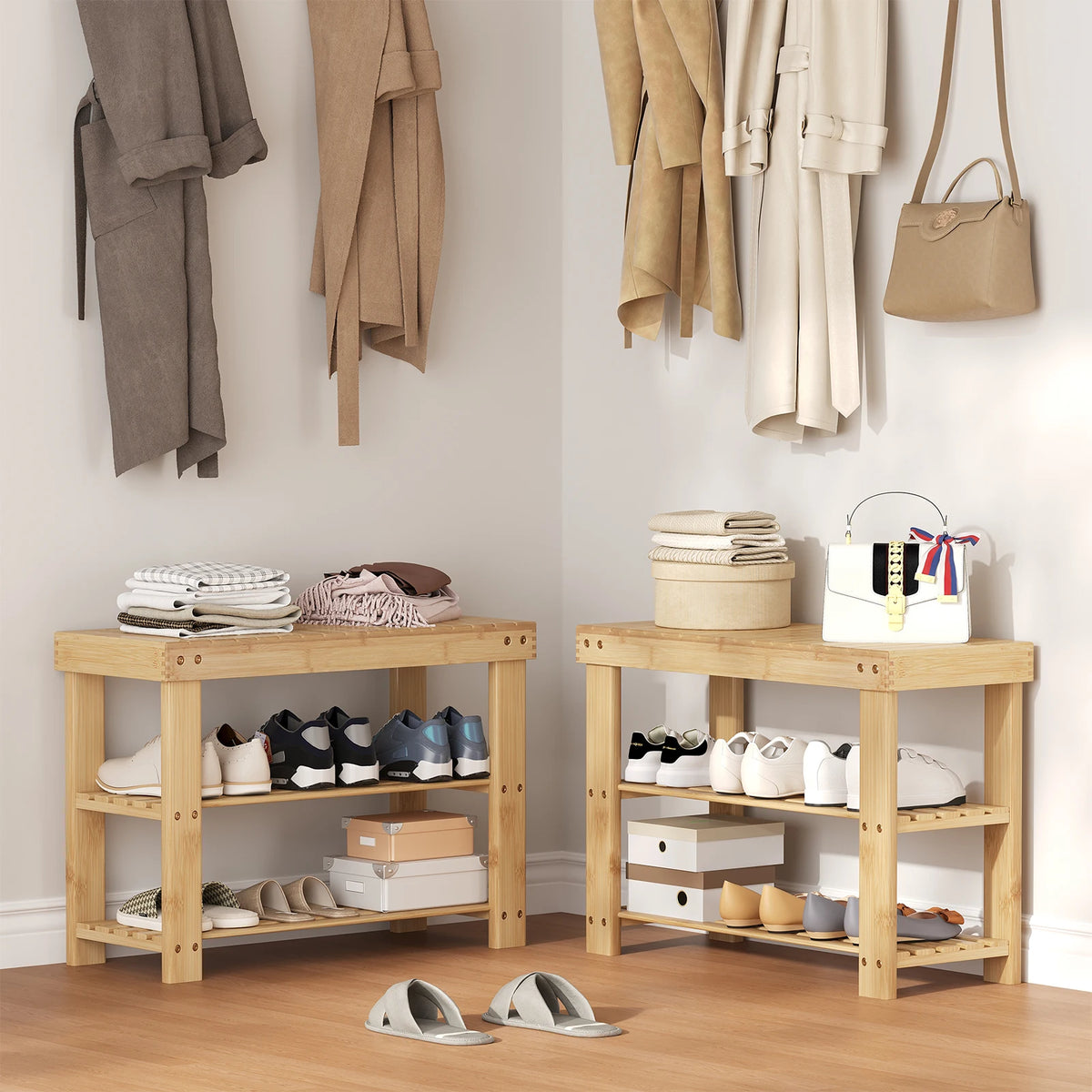 Bamboo Shoe Rack Bench - Natural Bamboo Entryway Storage Bench with 286 lb Seat Capacity, Everstock