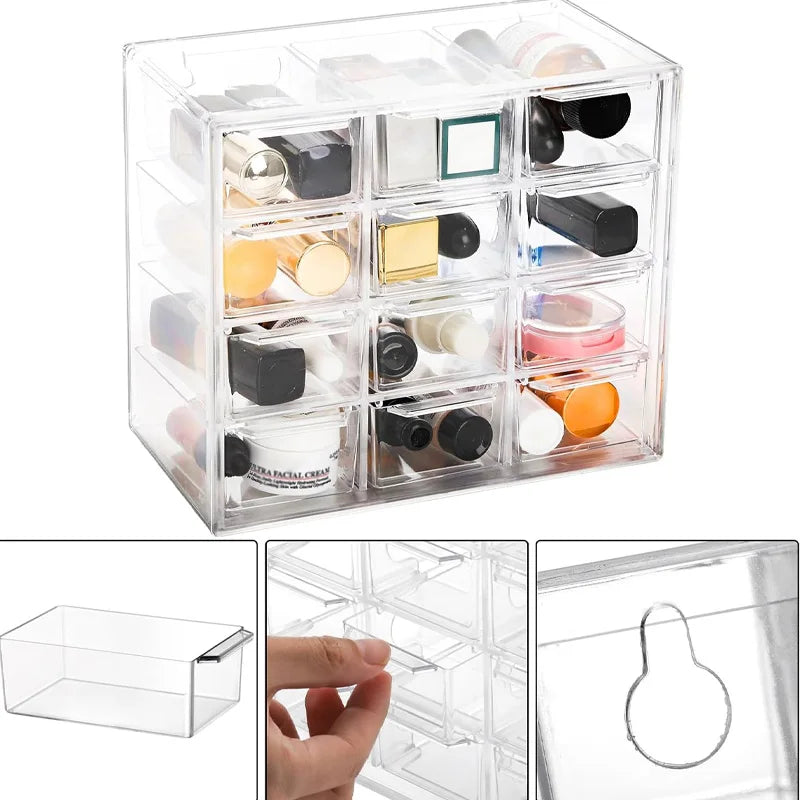 Desktop Storage Organizer with 12 Removable Drawers - Clear Plastic Dust-Proof Case for Jewelry & Stationery, Everstock