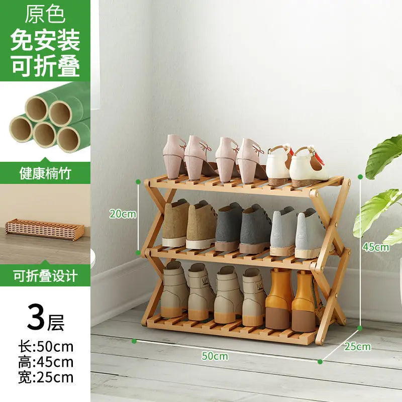 Folding Shoe Rack Stand - No-Assembly Multi-Layer Wooden Shoe Storage for Entryway and Front Door, Everstock