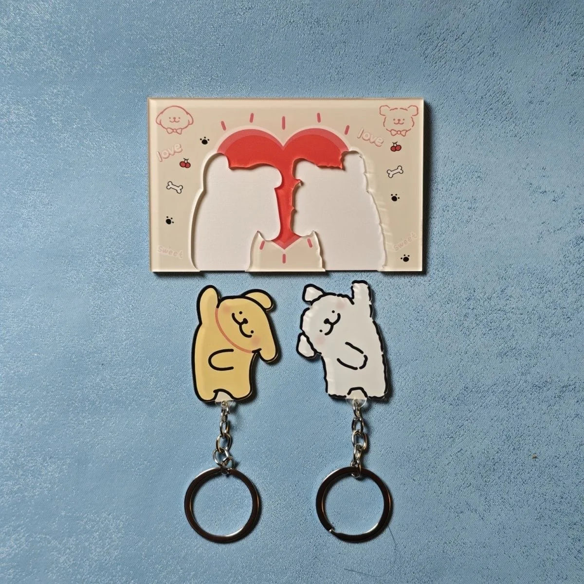Couple Keychain Wall Hanger - Self-Adhesive Acrylic Key Holder with 2 Hooks for Doors and Shared Keys, Everstock