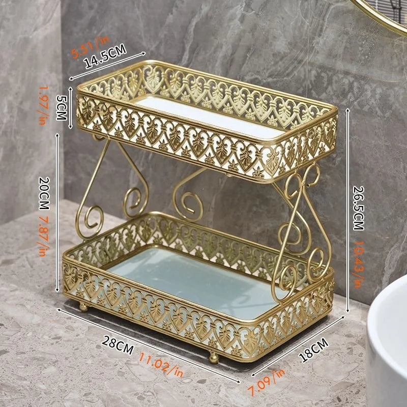 Countertop Storage Rack - Iron Organizer with Glass Accents for Toiletries & Cosmetics, Everstock