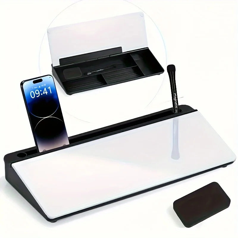 Glass Desk Whiteboard with Storage - Tempered Glass Desktop Organizer and Keyboard Shelf for Home Office, Everstock