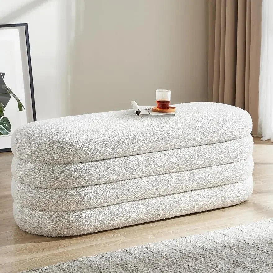 End of Bed Storage Bench - 49.2 Inch Cotton Linen Upholstered Ottoman Bench for Bedroom and Closet, Everstock