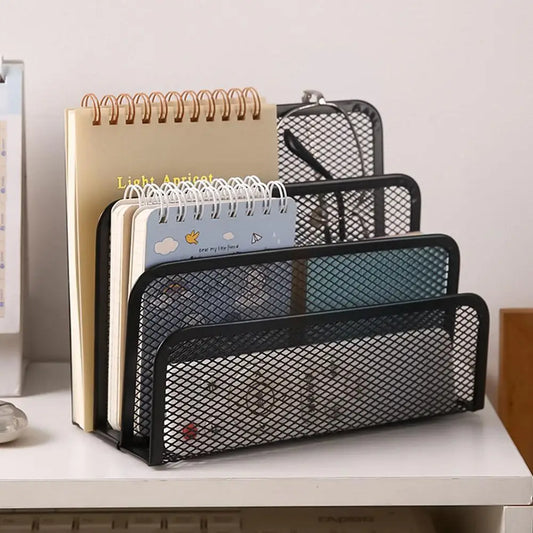 3-Tier Desk Mail Organizer - Black Iron Mesh Letter and File Holder, 6.85 in, Ready Assembled for Desktops, Everstock