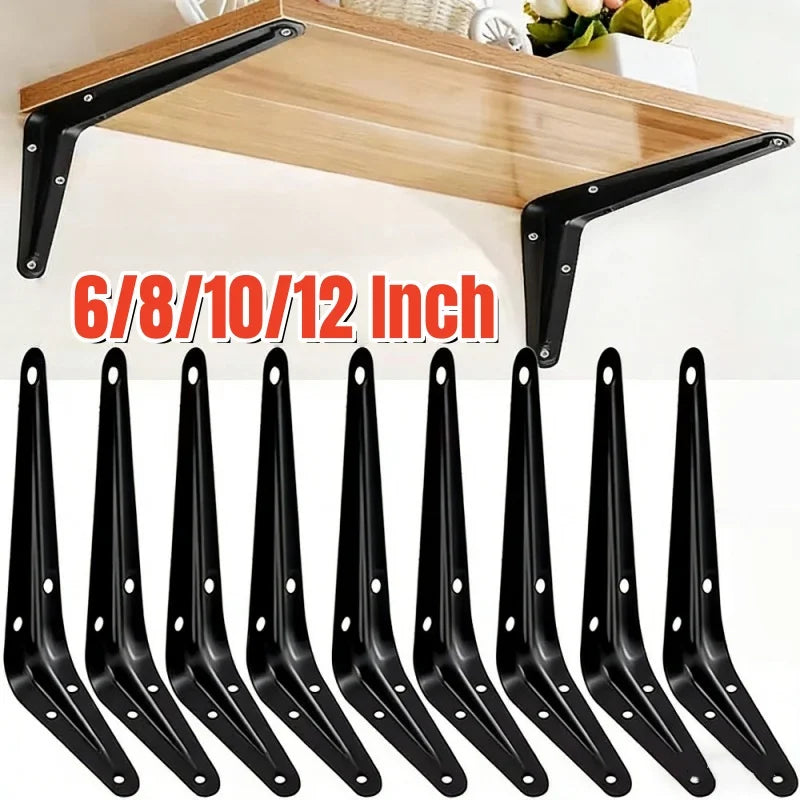 Black Shelf Brackets - Cold-Rolled Steel L-Brackets in 6, 8, 10 and 12 Inch for Wood Board Shelves, Everstock