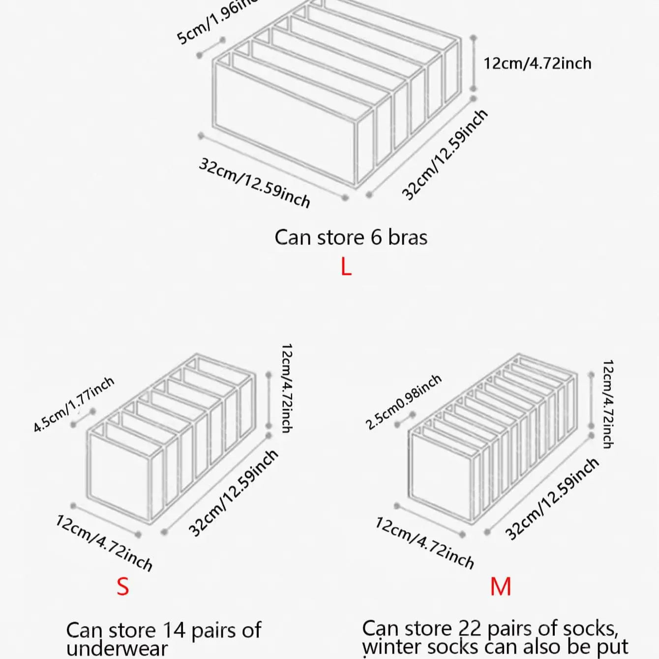 Closet Sock & Underwear Organizer - 7/9/11 Grid Foldable Drawer Storage Box for Jeans & Bras, Everstock