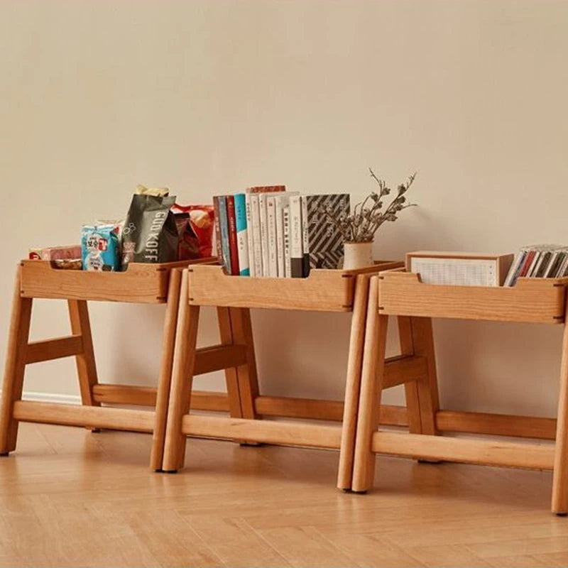 Wooden Ottoman Bench - Nordic Cherry Wood Shoe Changing Stool and Footrest, 45 x 39 x 46cm for Living Room, Everstock