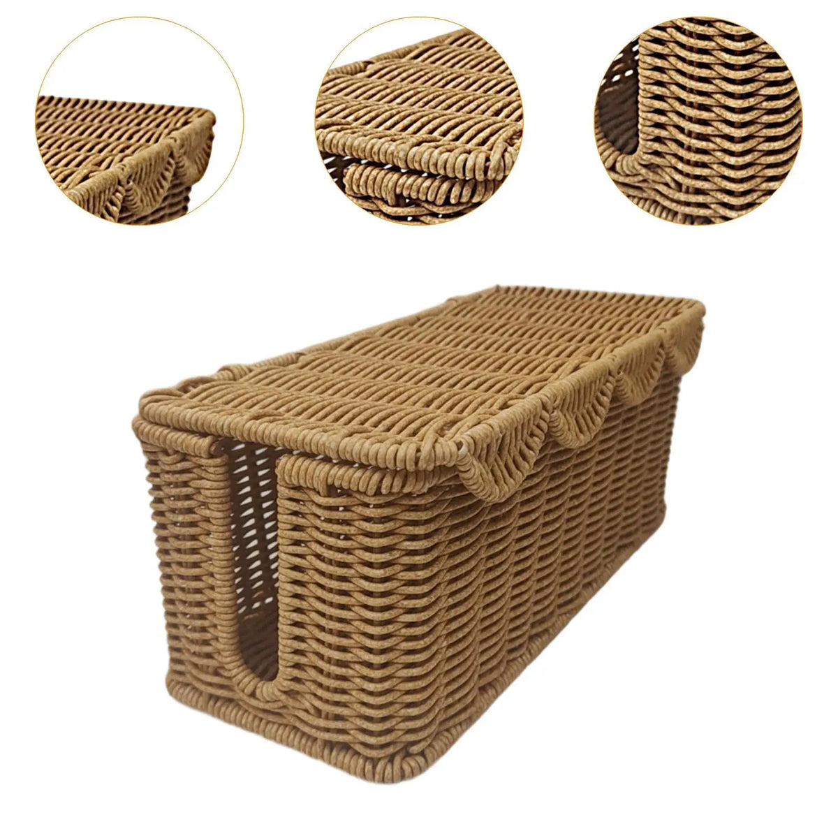 Cable Management Box - Handmade Rattan-Look Lidded Case for Power Strips and Loose Wires, Living Room, Everstock