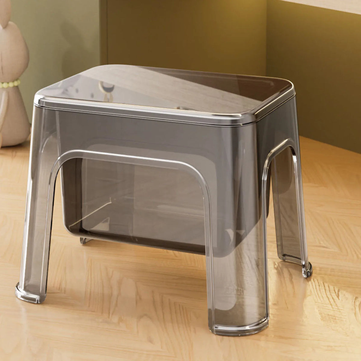 Step Stool Storage Ottoman - Clear PETG Footstool with Under-Seat Storage, 31 x 24 x 24cm for Home and Laundry, Everstock