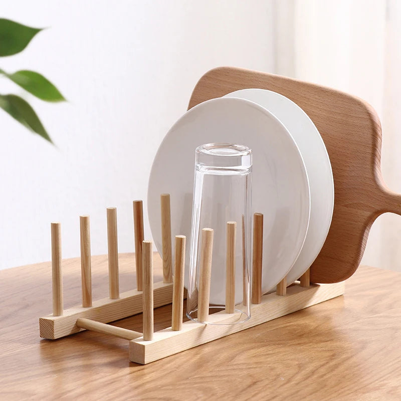 Wooden Dish Drying Rack - Multi-Grid Organizer for Plates, Cups & Cutting Boards, Kitchen Countertop, Everstock