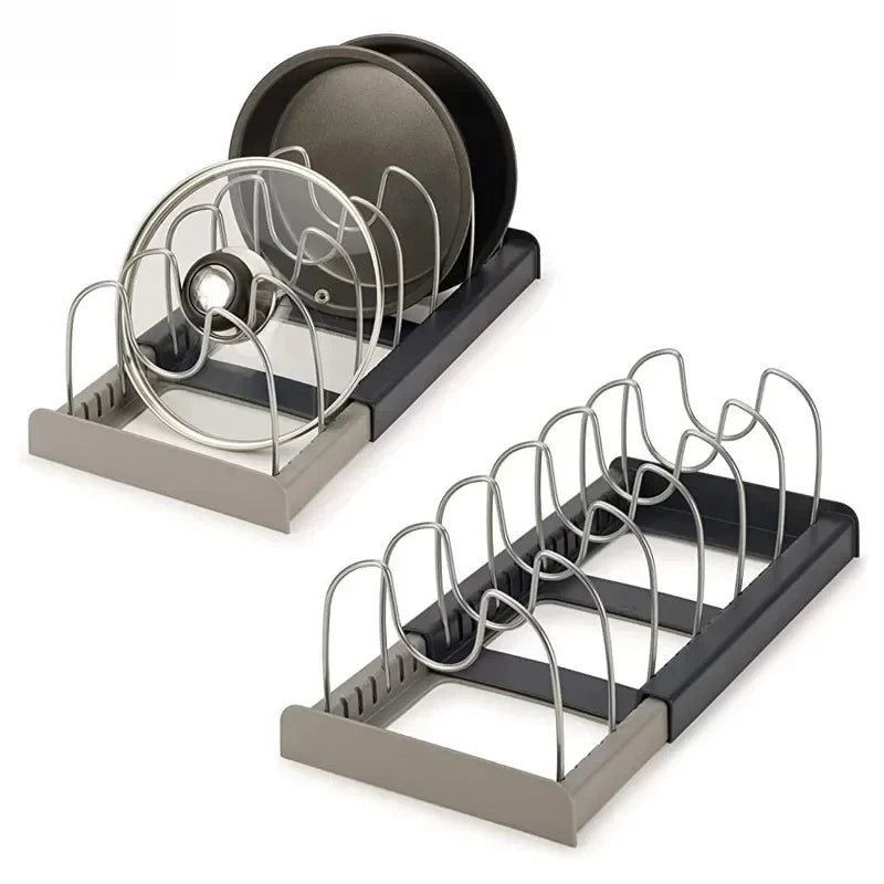 Pot and Pan Organizer Rack - Adjustable Connectable Lid Holder for Cabinets, Drawers & Countertops, Everstock