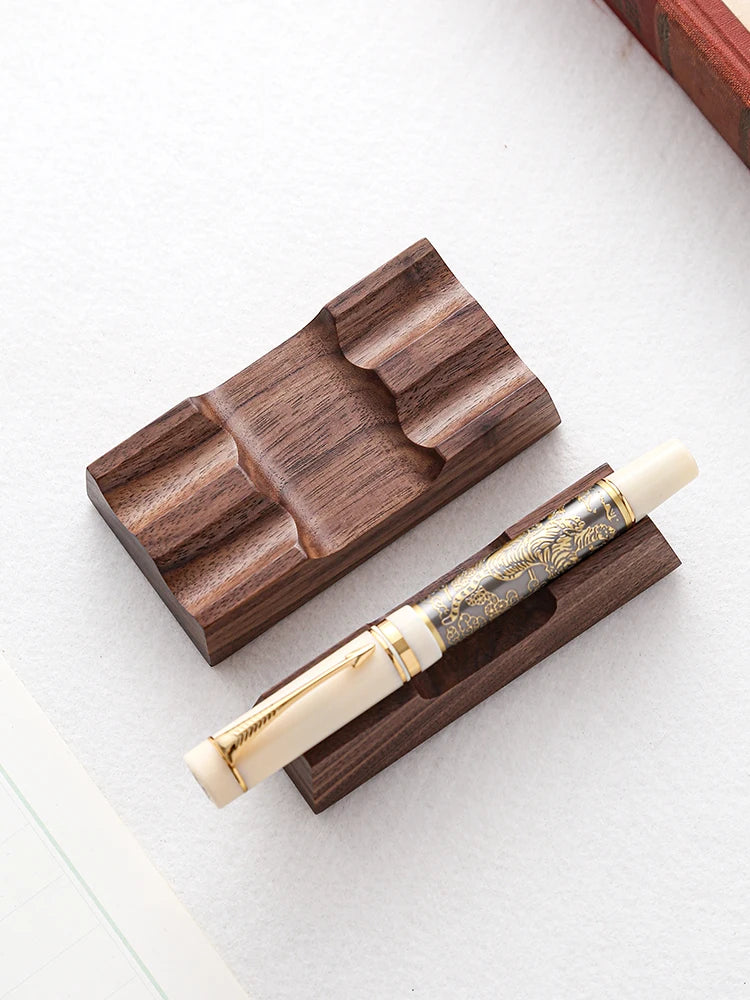 Walnut Wood Pen Holder - Fountain Pen and Dip Pen Rest Stand with Natural Grain for Office Desk, Everstock