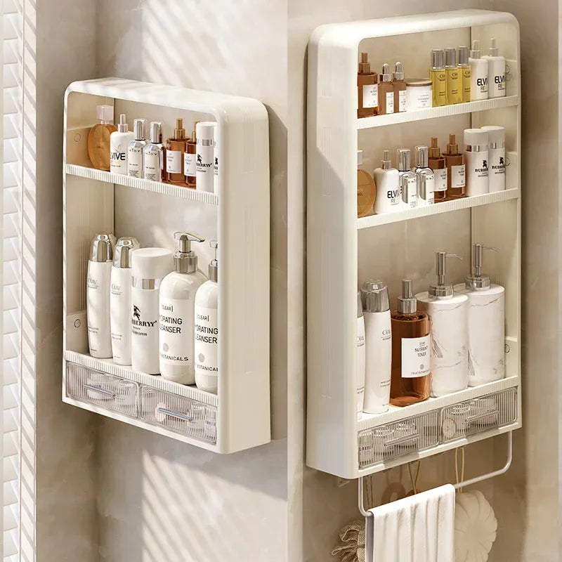 Non-Perforated Wall Mounted Rack - Skincare Product Storage Organizer for Washbasin Table, Everstock