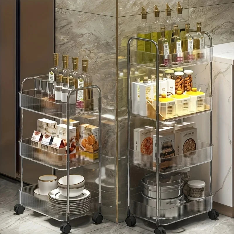 3-Tier Rolling Cart - Clear Plastic Storage Trolley on Wheels for Living Room, Bedroom and Home Office, Everstock