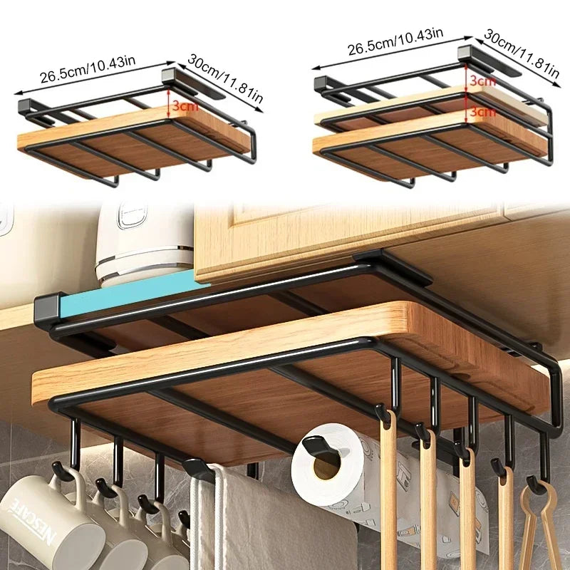 Cupboard Chopping Board Rack - Stainless Steel Hanging Organizer for Boards, Towels & Cups, Everstock