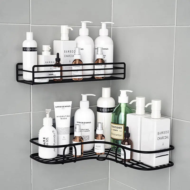 Corner Wall-Mounted Storage Shelf - Iron Shampoo Holder, Punch-Free Shower Drain Basket, Everstock