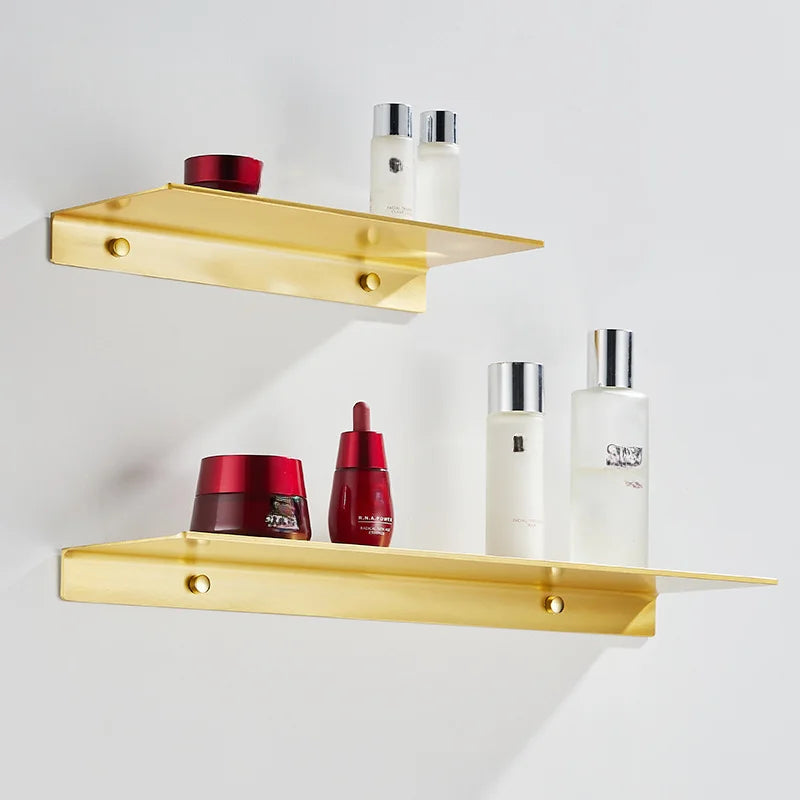 Brushed Gold Wall Shelf - Rectangular Hanging Storage Shelf for Bathroom Decor, Everstock