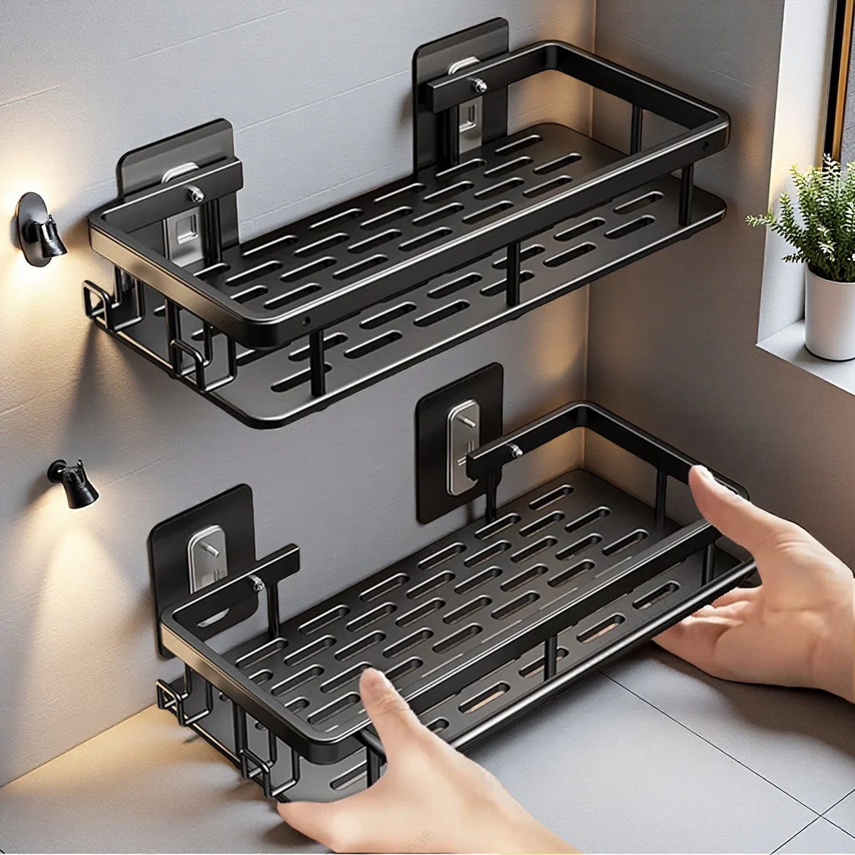 Aluminum Alloy Shower Shelf - No-Drill Shampoo Rack Organizer for Bathroom & Kitchen, Everstock