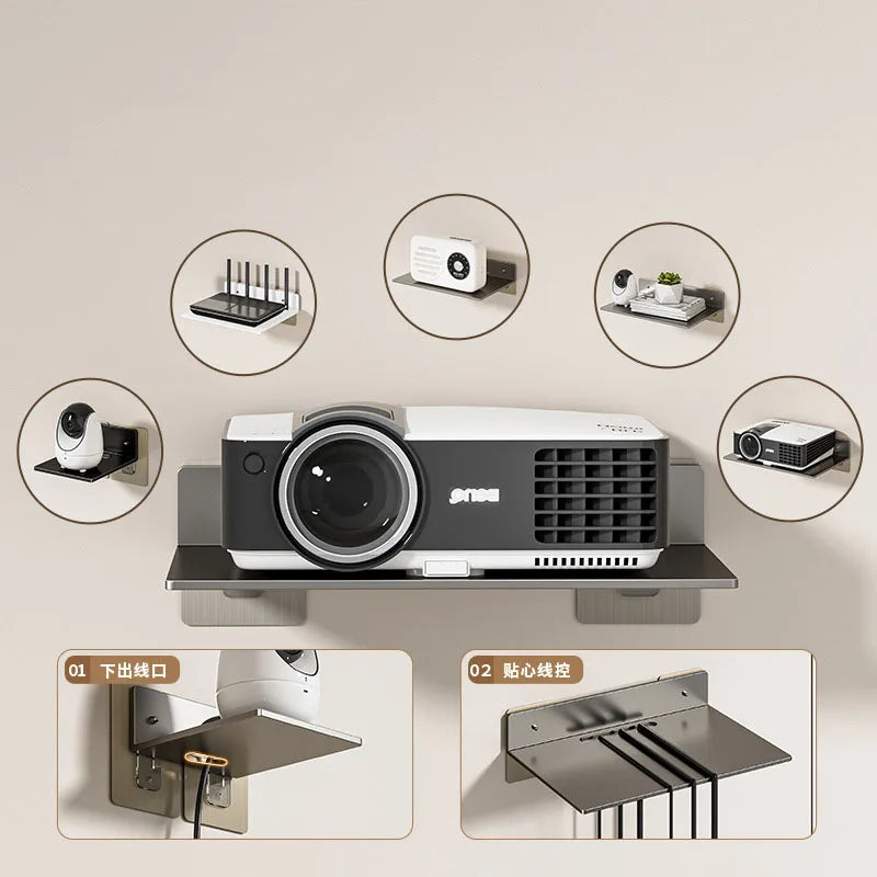 Wall-Mounted Router Shelf - No-Drill Stainless Steel Floating Rack for Projector, Set-Top Box & Camera, Everstock