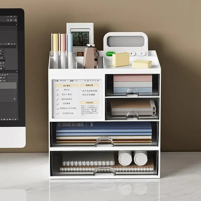 Desk Organizer with 4 Drawers - Plastic Stationery and Makeup Storage Box with 4 Open Compartments for a Desktop, Everstock