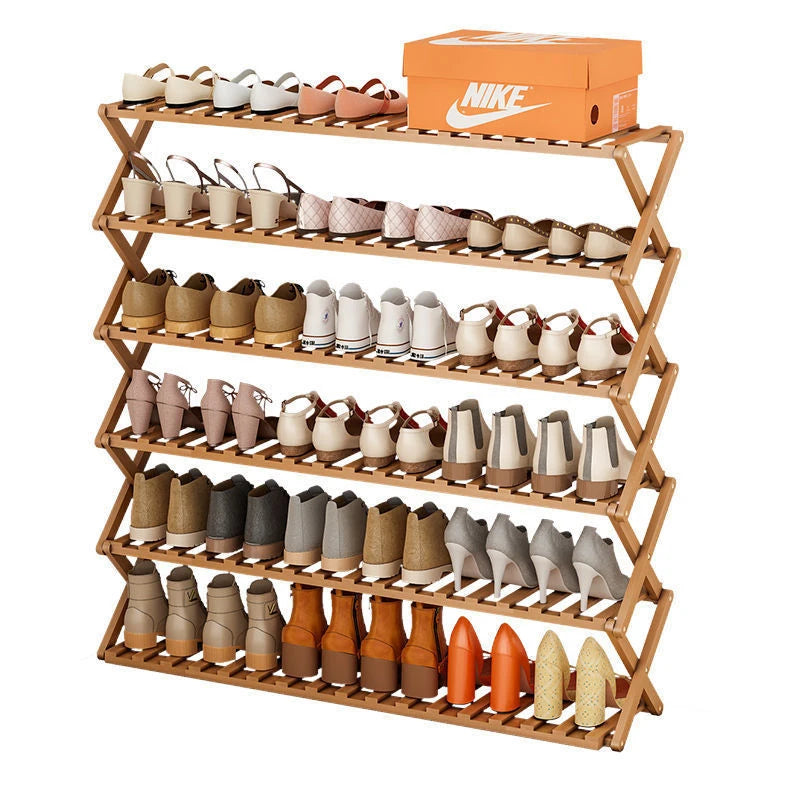 Folding Shoe Rack Stand - No-Assembly Multi-Layer Wooden Shoe Storage for Entryway and Front Door, Everstock