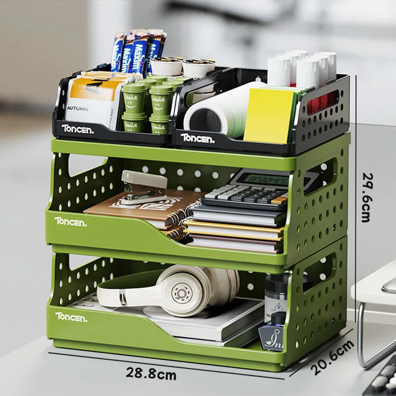 3-Tier Desk Organizer - Stackable Plastic Storage Box with 2 Large and 2 Small Compartments for Office Desktops, Everstock