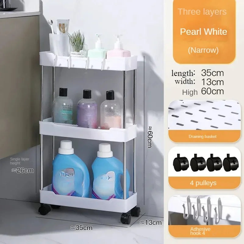Slim Storage Cart - 3 to 4 Tier Rolling Cart on Wheels for Narrow Bathroom and Kitchen Gaps, Everstock