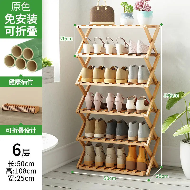 Folding Shoe Rack Stand - No-Assembly Multi-Layer Wooden Shoe Storage for Entryway and Front Door, Everstock