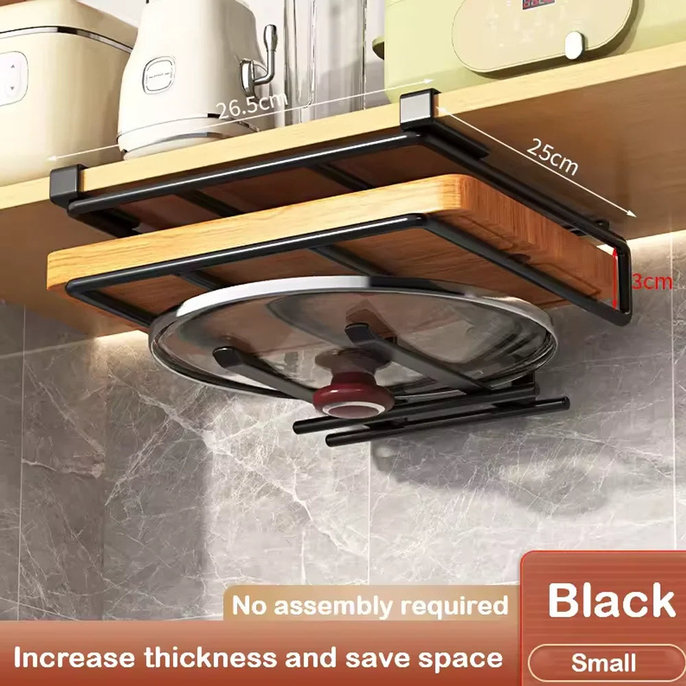 Under-Cabinet Hook Rack - Carbon Steel Hanging Organizer for Towels, Boards & Pot Lids, Kitchen, Everstock