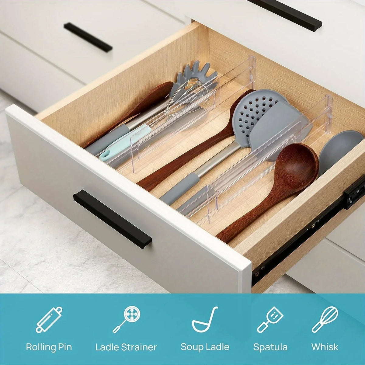Expandable Drawer Separators - Adjustable Clear Dividers for Clothing, Utensils & Dresser Drawers, Everstock