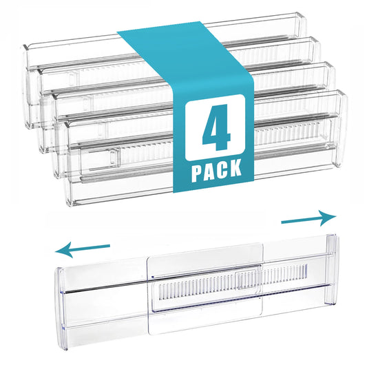 Expandable Drawer Dividers 4 Pack - Adjustable Plastic Drawer Organizer for Dresser, Kitchen & Office, Everstock