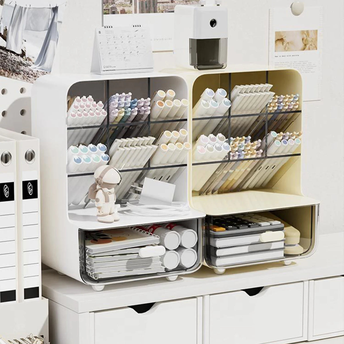 Multi-Layer Desk Organizer - Clear Plastic Pen and Pencil Storage Box with Stacked Bins for Office and School, Everstock