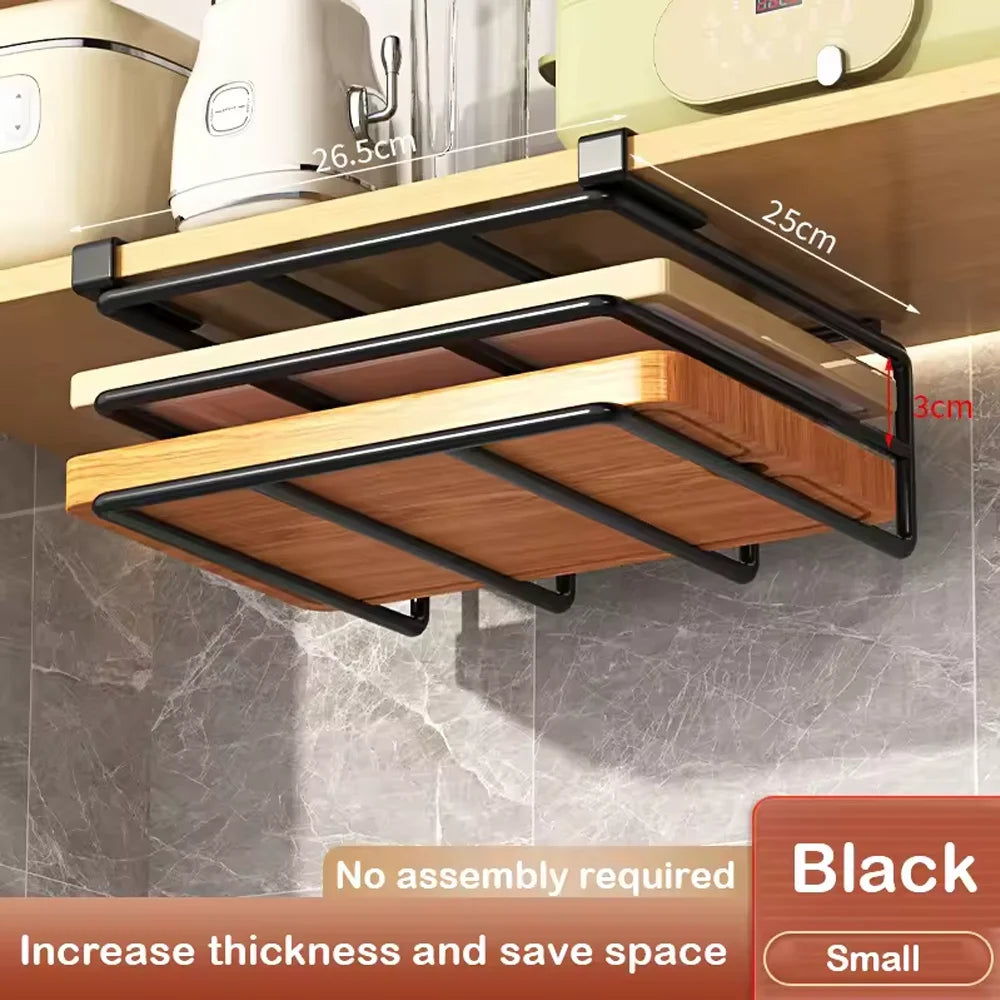 Under-Cabinet Hook Rack - Carbon Steel Hanging Organizer for Towels, Boards & Pot Lids, Kitchen, Everstock