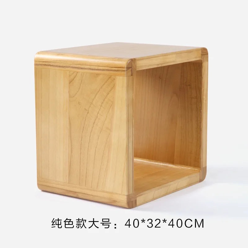 Stackable Wooden Storage Ottoman - Solid Paulownia Round Stool with Hidden Compartment for Living Room, Everstock