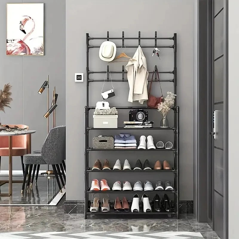 Entryway Coat and Shoe Rack - Double-Row Hook Garment Stand for Jackets, Hats, Bags and Umbrellas, Everstock
