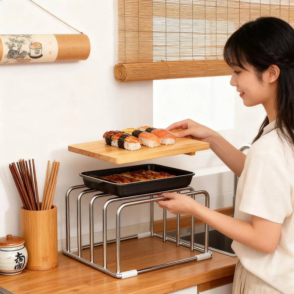 Cutting Board Holder Stand - 2-Tier Stainless Steel Rack for Chopping Boards & Pot Lids, Kitchen, Everstock