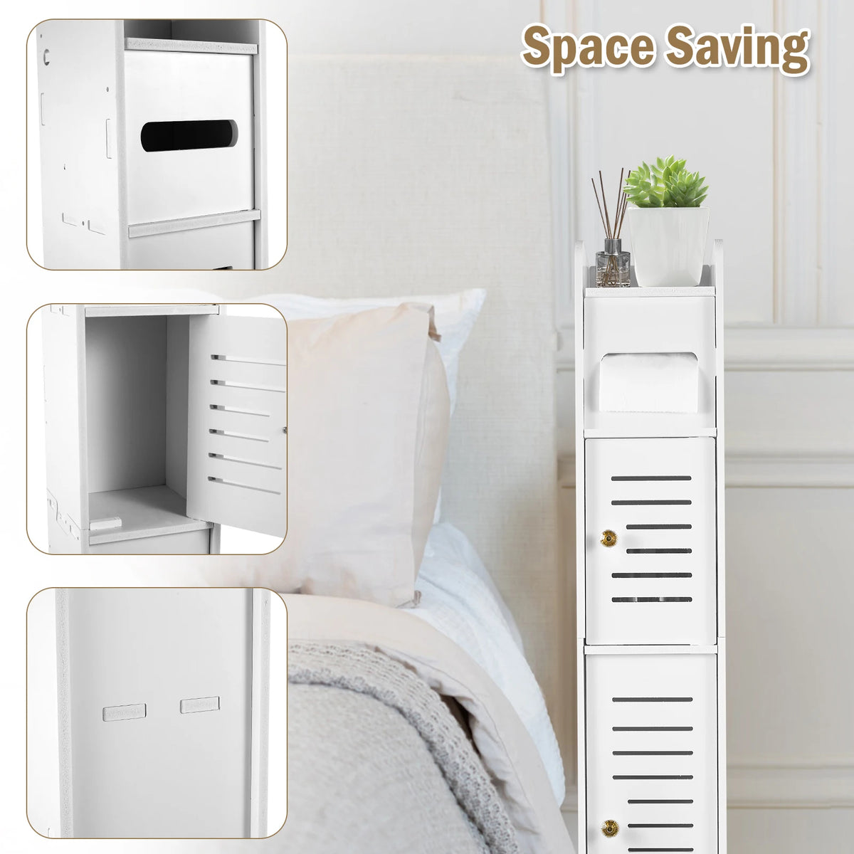 Floor-to-Ceiling Storage Cabinet - Multilayer Toilet Side Shelf, Large Capacity for Small Bathrooms, Everstock