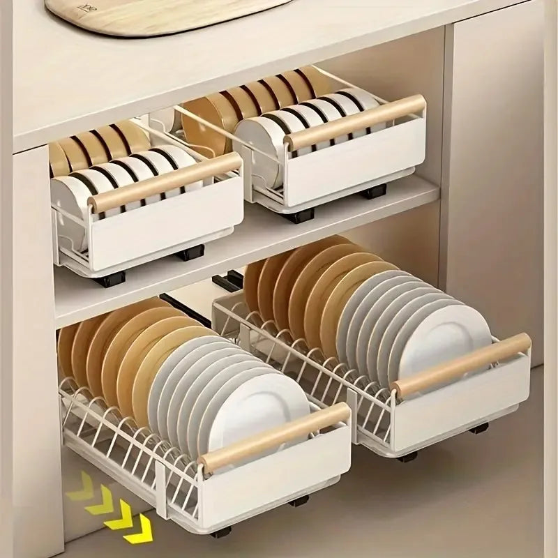 Pull-Out Cabinet Drawer Organizer - Carbon Steel Sliding Rack for Plates, Bowls & Spices, Kitchen Storage, Everstock