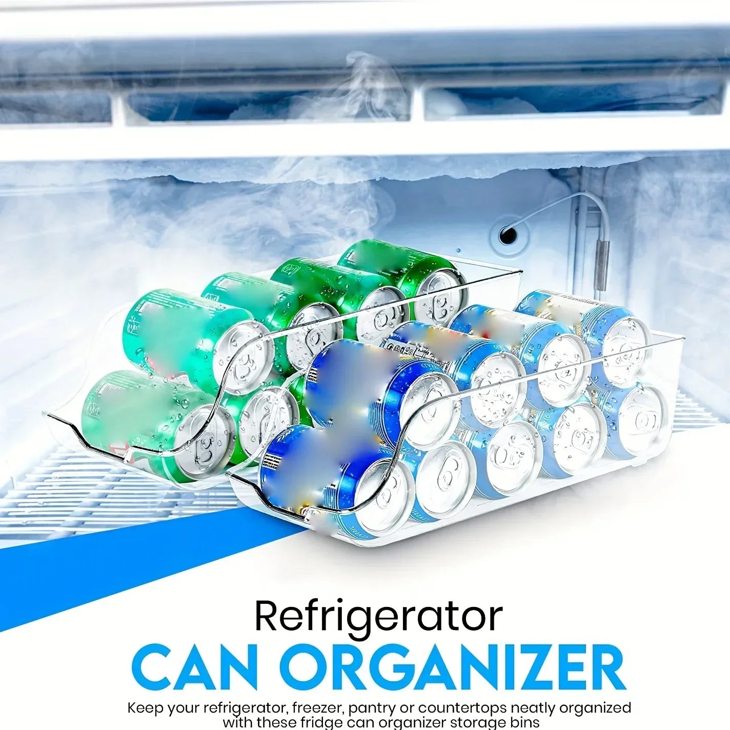 Refrigerator Can Dispenser Organizer - Auto-Rolling Soda Can Storage Bin for Fridge & Pantry, Everstock