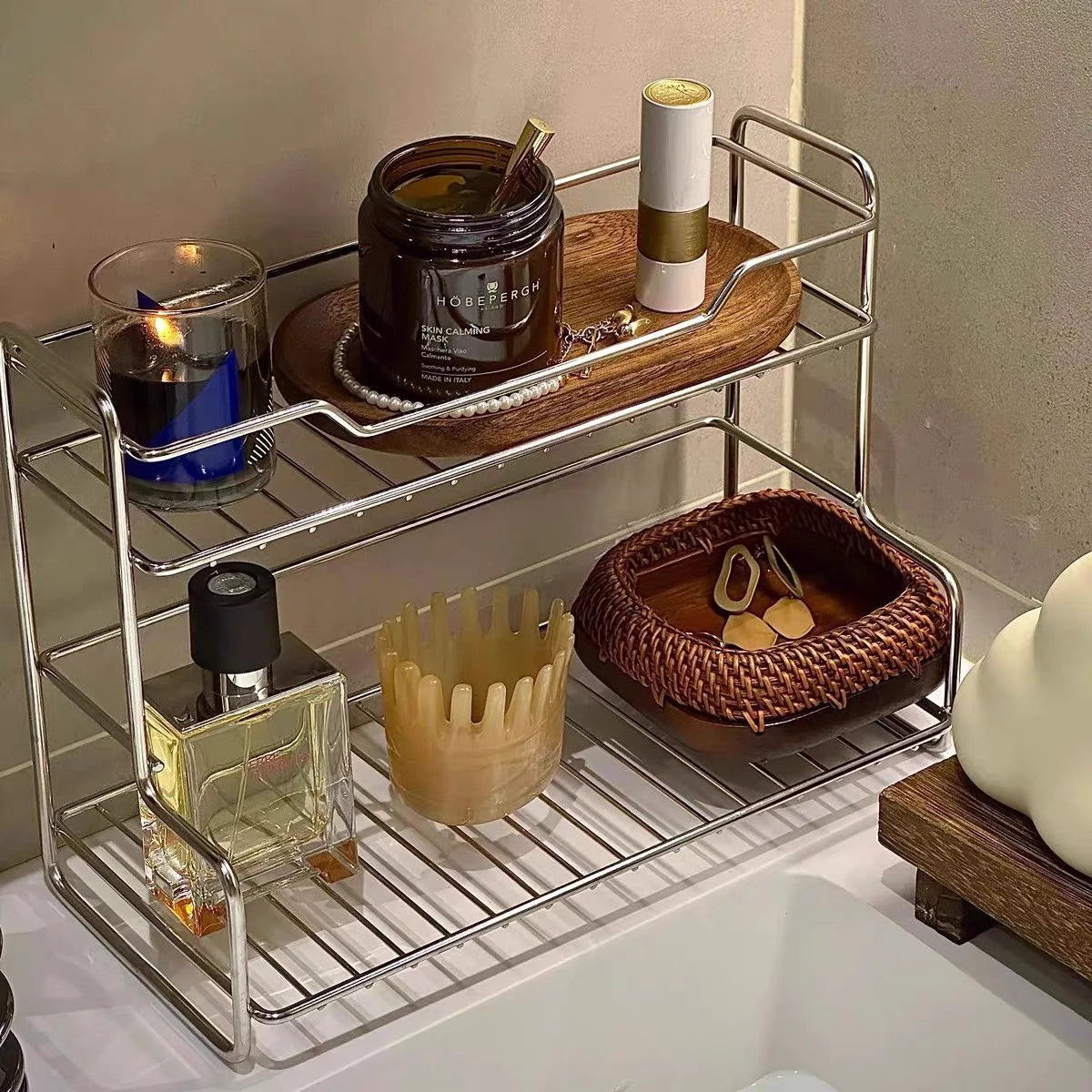 Countertop Cosmetic Storage Basket - Iron Rack for Dressing Table & Bathroom Organization, Everstock