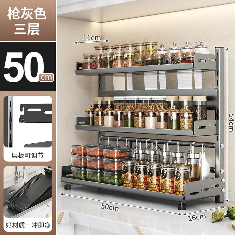 3-in-1 Countertop Kitchen Organizer - Steel Knife Block, Spice Rack & Utensil Holder, 30 lb Capacity, Everstock