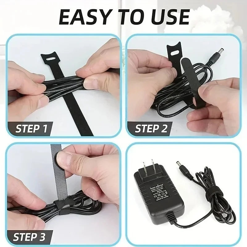Reusable Cable Tie Straps - 150 x 12mm Polyester Cord Wraps for Chargers, Desk and AV Cables, Everstock
