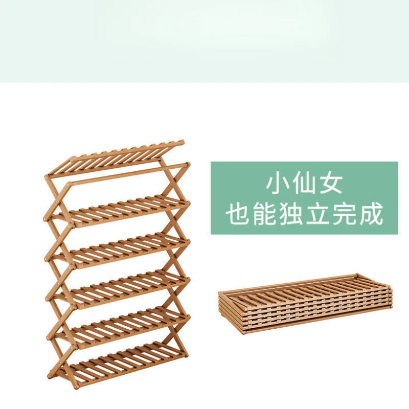 Folding Shoe Rack Stand - No-Assembly Multi-Layer Wooden Shoe Storage for Entryway and Front Door, Everstock