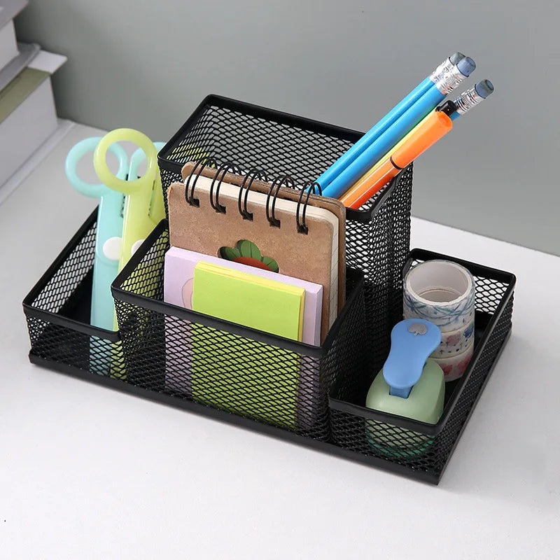4-Tier Mesh Desk Organizer - Black Metal Desktop Caddy with Pencil Holder and Storage Baskets for Office and School, Everstock