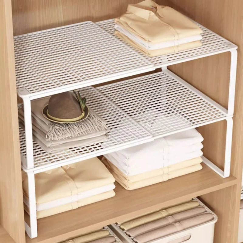 Retractable Closet Shelf Organizer - Carbon Steel Stackable Cabinet Shelf Rack, Adjustable Length for Wardrobes, Everstock