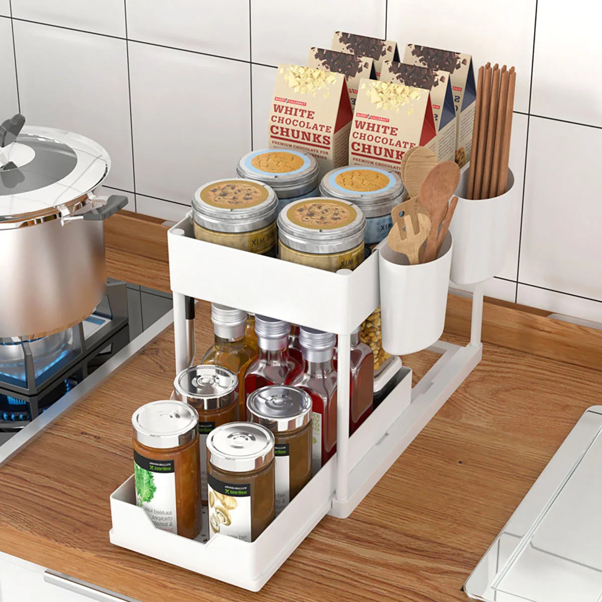 Under-Sink Pull-Out Organizer - 2-Tier Sliding Cabinet Storage Rack for Kitchen & Bathroom, Everstock